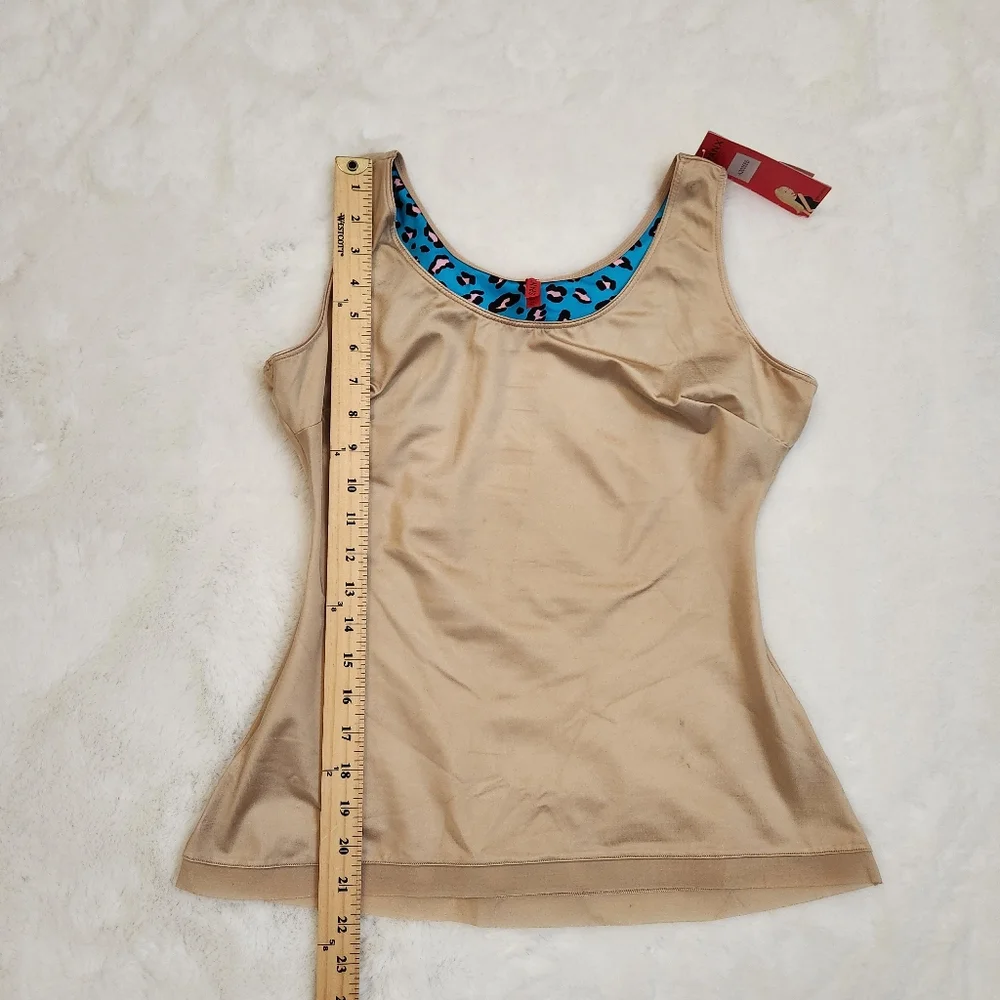 Spanx Shapewear Top Gold with Interior Blue Cheetah Print Size 1X